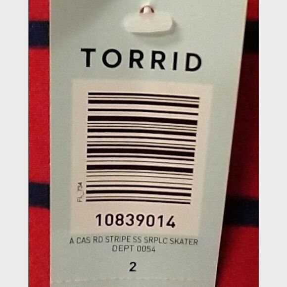 TORRID Plus Size short sleeve Vneck red & blue striped tie front midi wrap dress - Picture 11 of 16